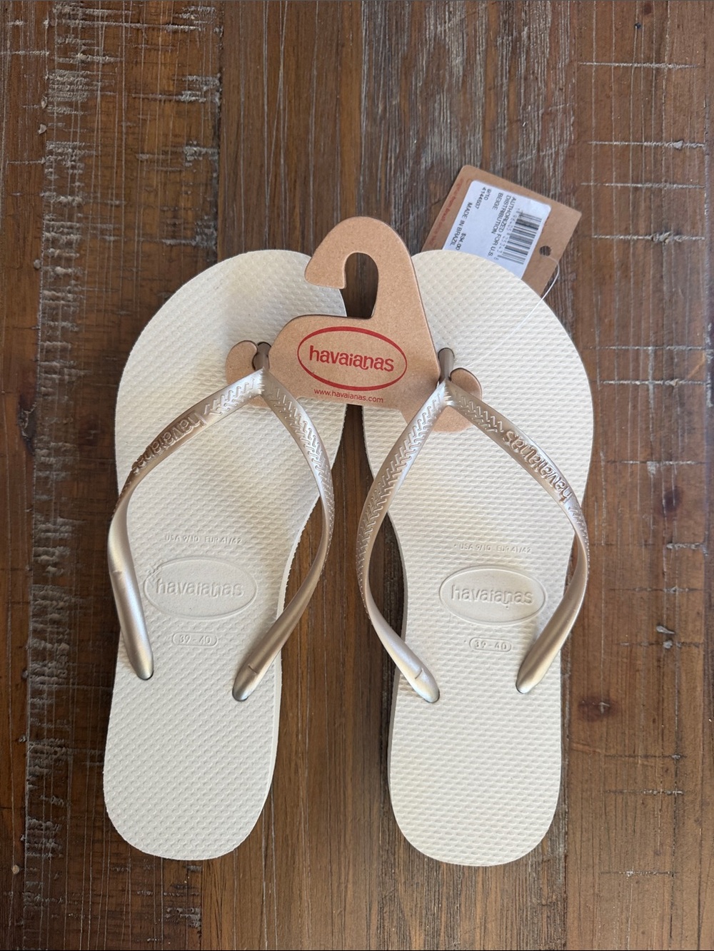 Havaianas Women's Cream Flip Flops with Metallic Gold Straps